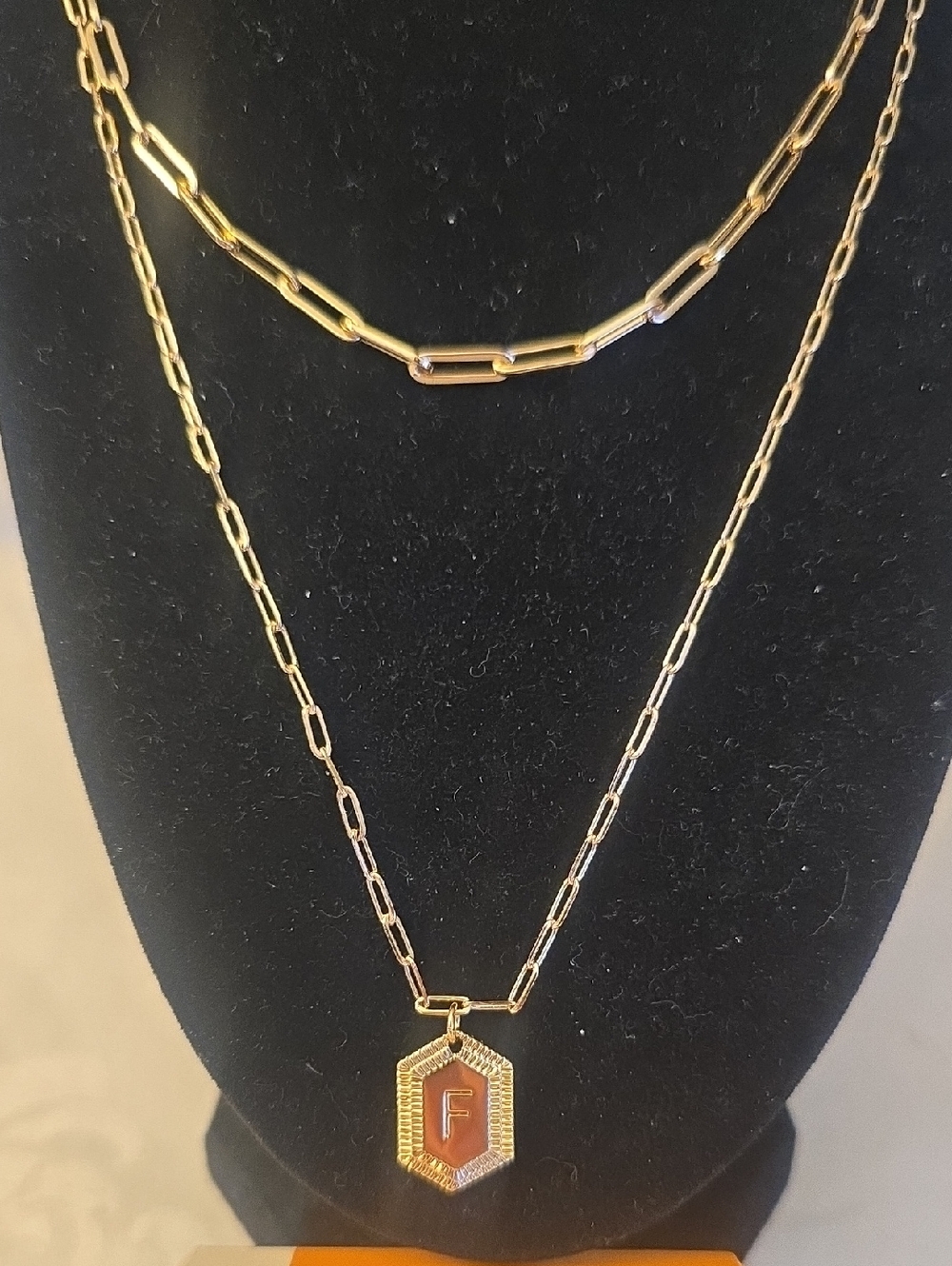 Mevecco Dainty "F" 18K Hold Plated Initial Layered Paperclip Link Necklace New